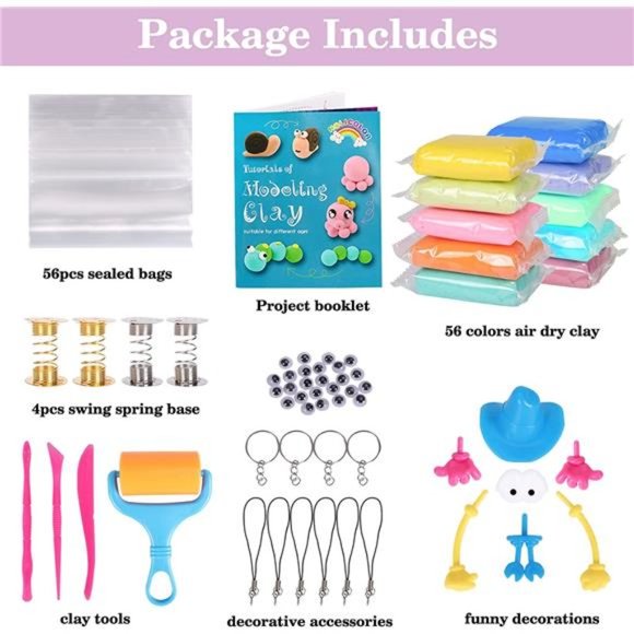 HOLICOLOR 56 Colors Air Dry Clay, Modeling Clay Kit Magic Clay with Tools - Picture 3 of 7